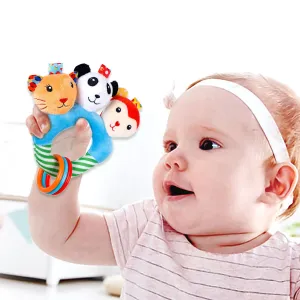 Baby Moo Forest Animals Squeaker Teething Ring Handheld Rattle - Blue