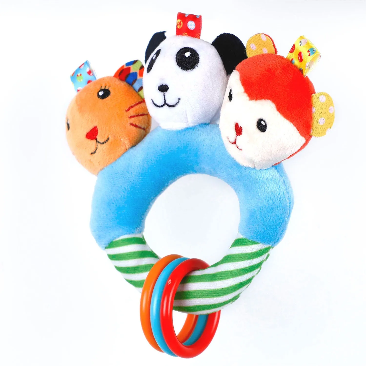 Baby Moo Forest Animals Squeaker Teething Ring Handheld Rattle - Blue