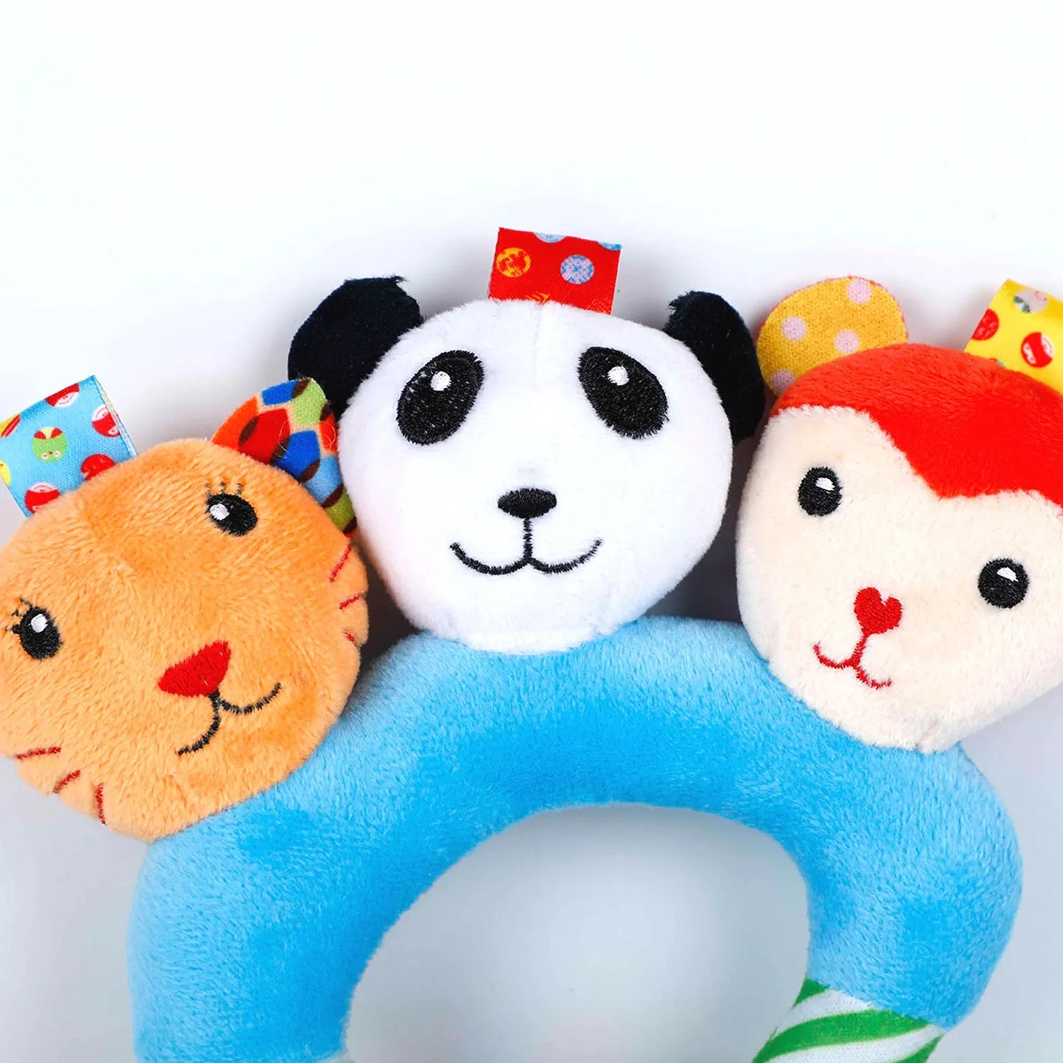 Baby Moo Forest Animals Squeaker Teething Ring Handheld Rattle - Blue
