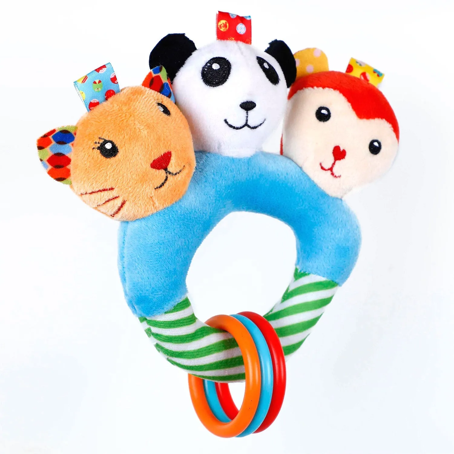 Baby Moo Forest Animals Squeaker Teething Ring Handheld Rattle - Blue