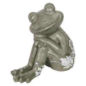 Dreamy Frog Statue with Flowers, 12 Inch