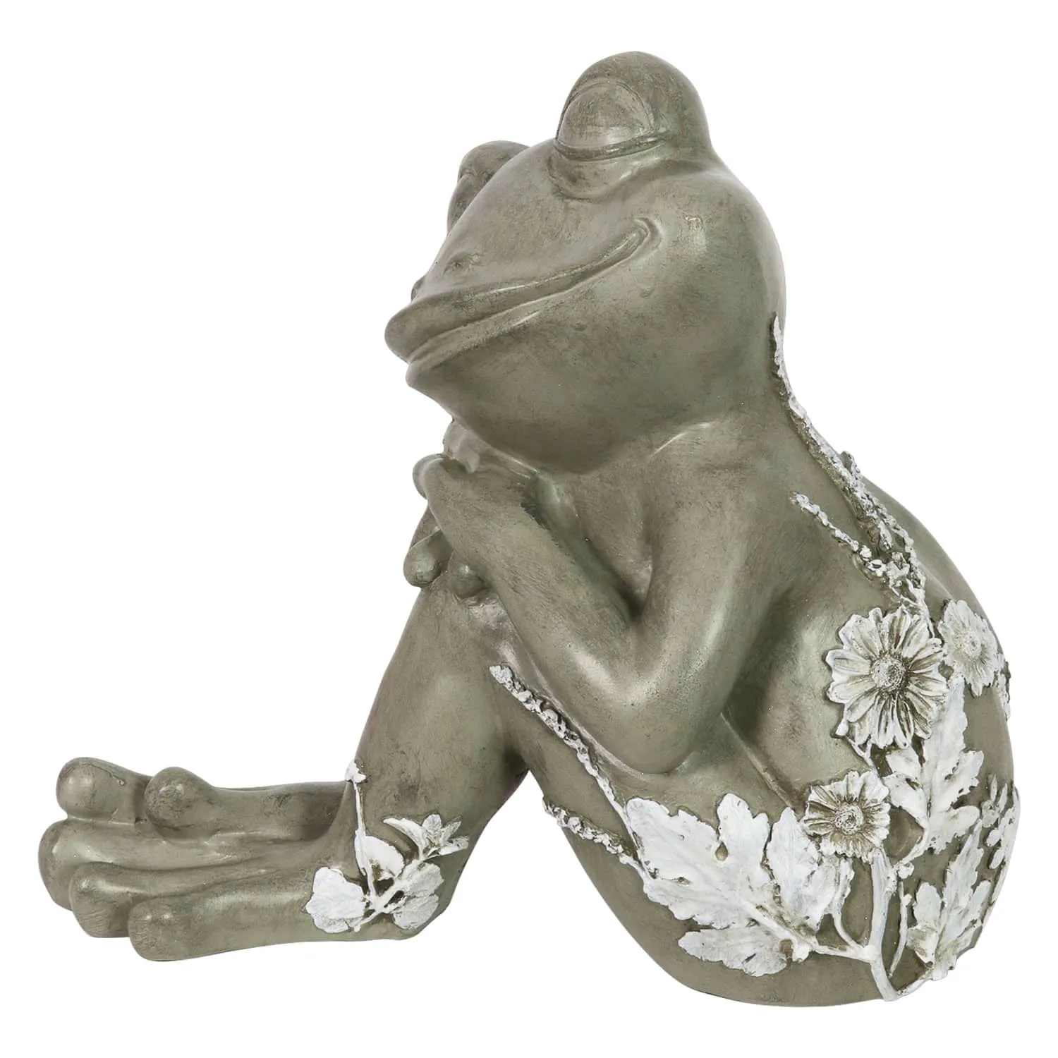 Dreamy Frog Statue with Flowers, 12 Inch