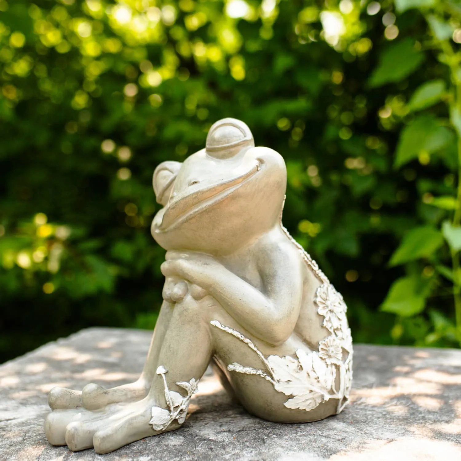 Dreamy Frog Statue with Flowers, 12 Inch