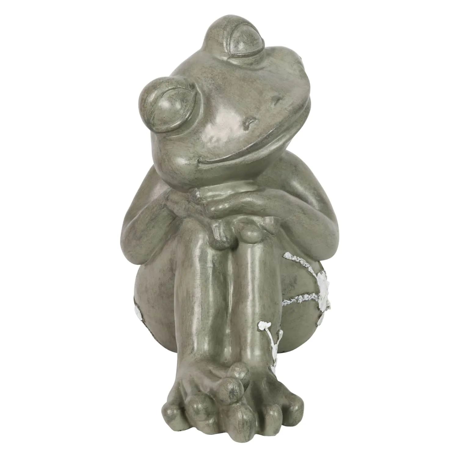 Dreamy Frog Statue with Flowers, 12 Inch