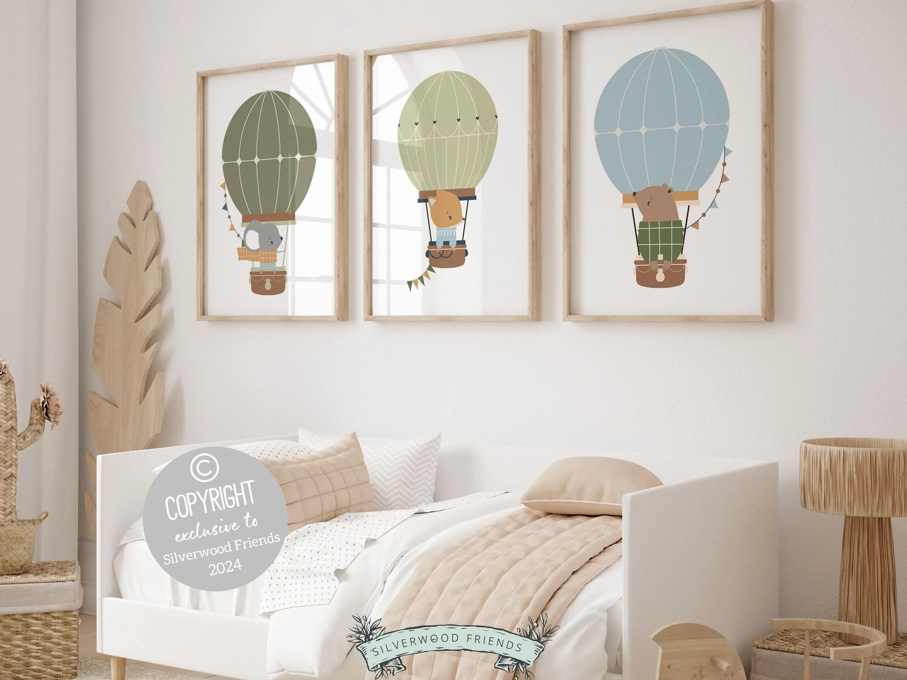 Green Woodland Animal Hot Air Balloon Prints