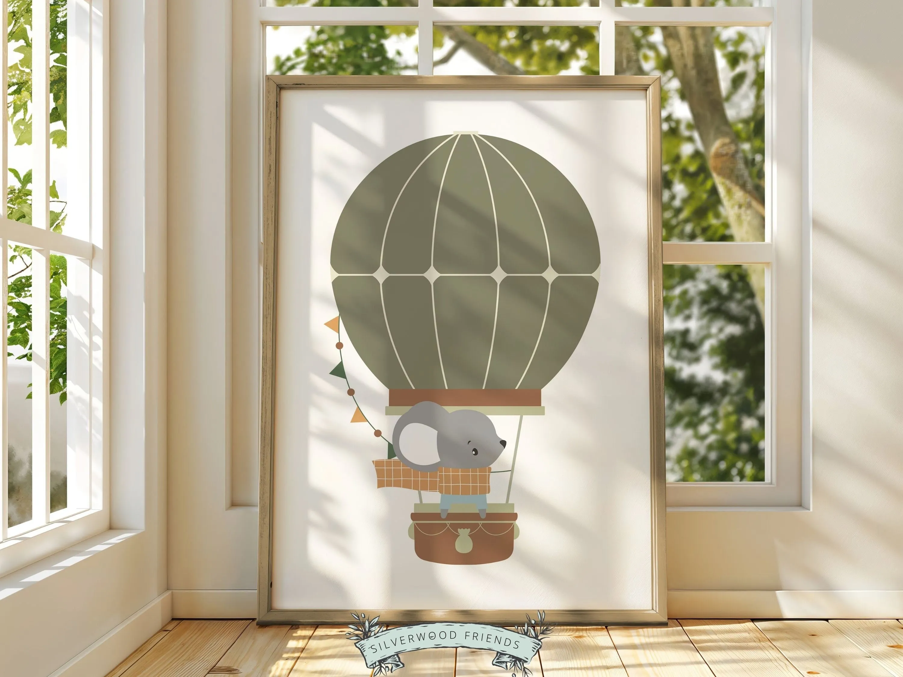 Green Woodland Animal Hot Air Balloon Prints