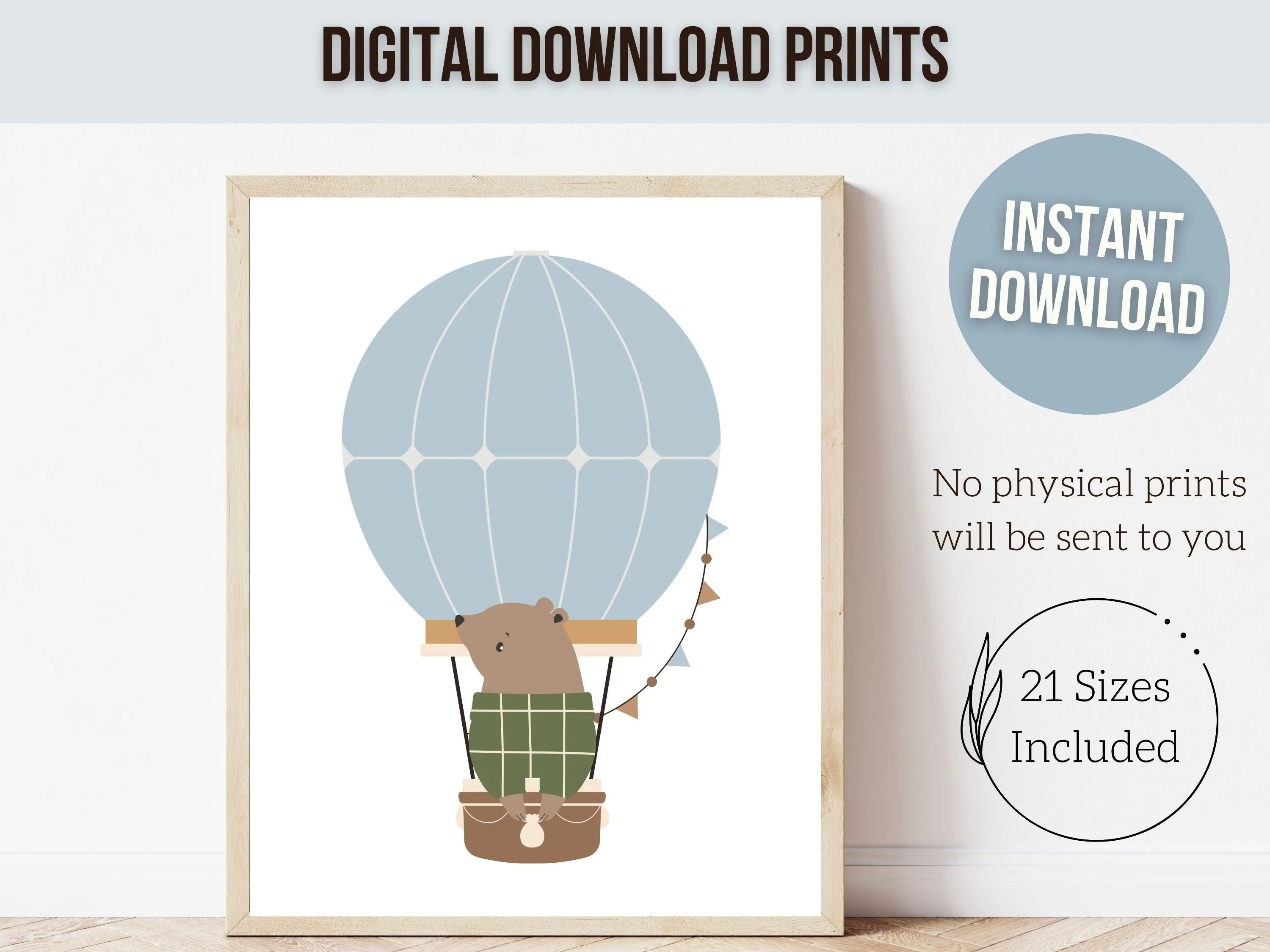 Green Woodland Animal Hot Air Balloon Prints