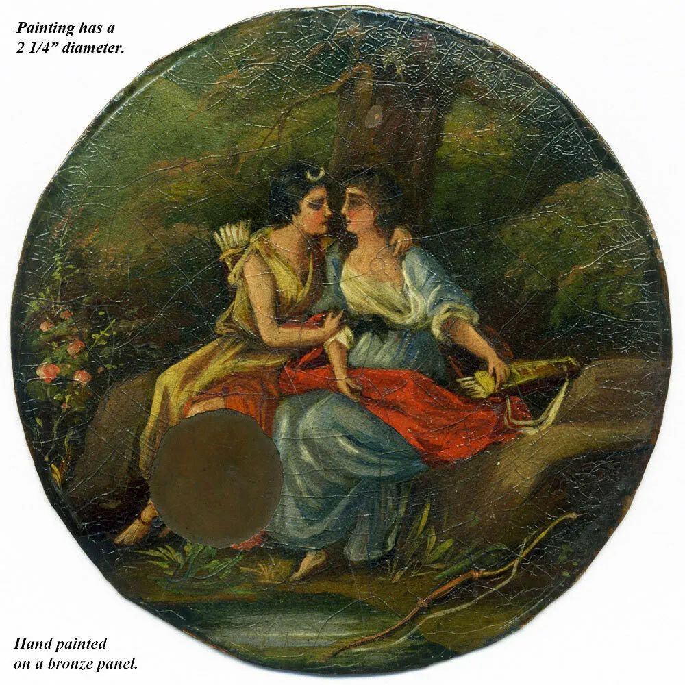 Rare Antique 1700s French Snuff Box, Vernis Martin Figural & Portrait Miniature Oil Painting, Ivory