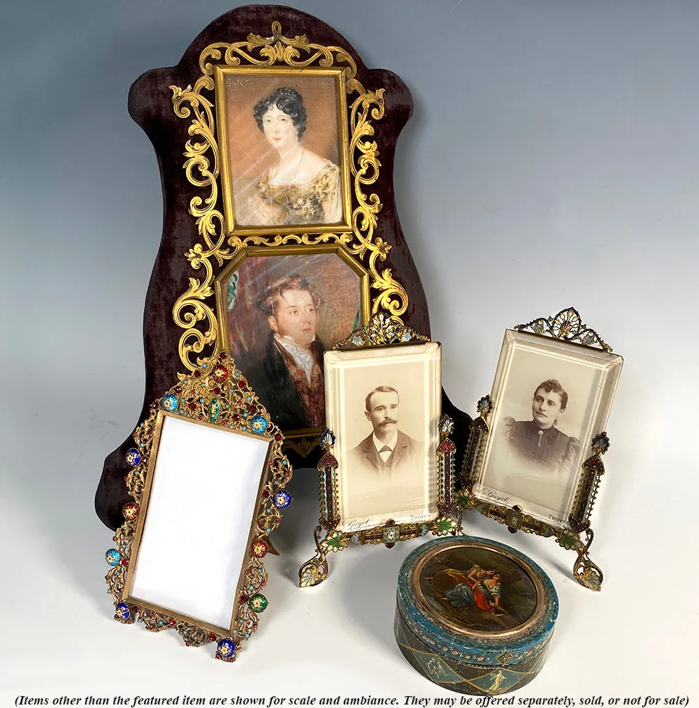 Rare Antique 1700s French Snuff Box, Vernis Martin Figural & Portrait Miniature Oil Painting, Ivory